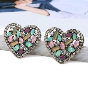 Crystal Diamond Heart Stud Earrings NEW